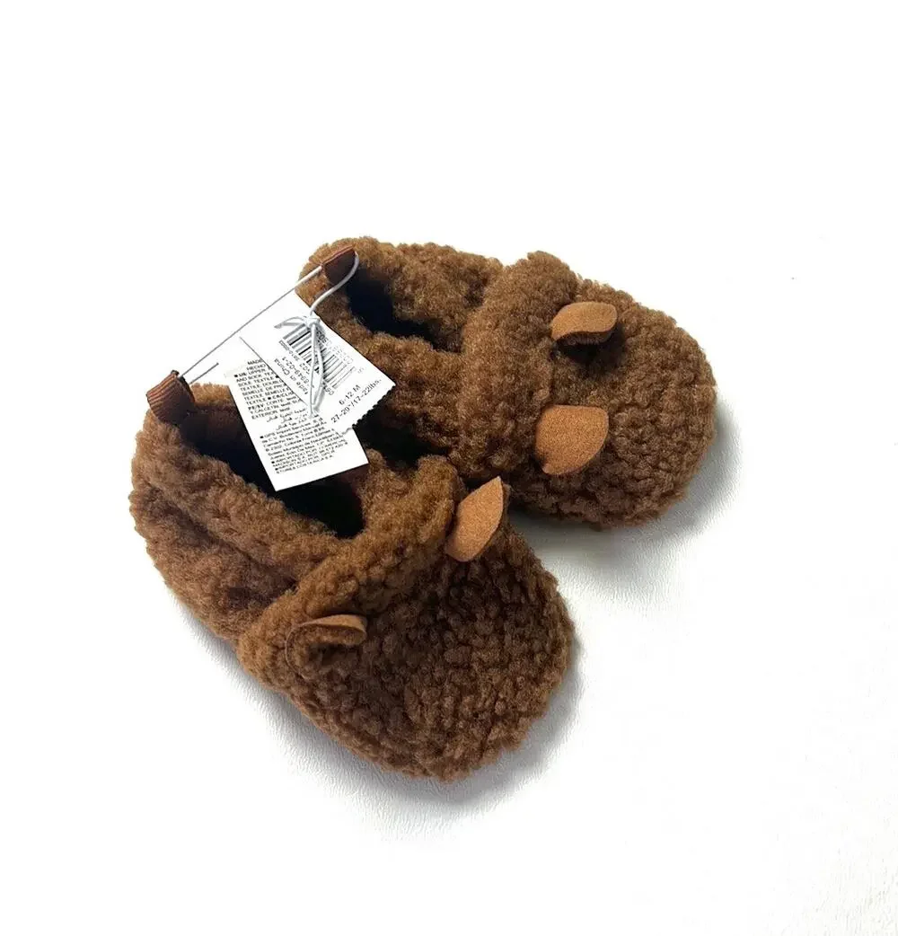 Old Navy Baby Fuzzy Bear Slippers Shoes Sz 6-12M